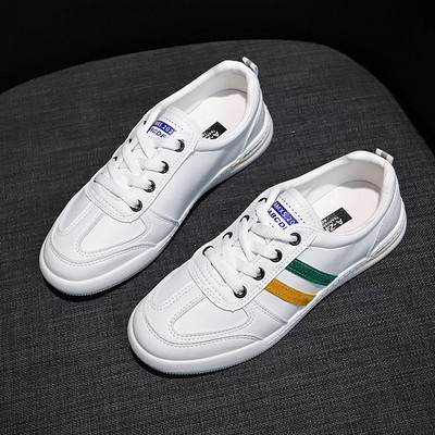 Naiste vabaaja tossud ökonahast värviliste triipude ja lameda tallaga