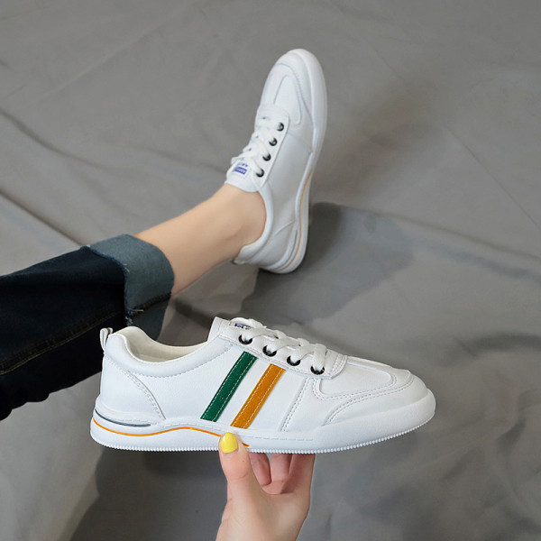 Naiste vabaaja tossud ökonahast värviliste triipude ja lameda tallaga