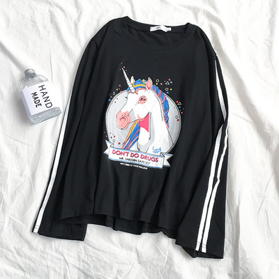 Naiste vabaaja pluus ääristega varrukatel ja ükssarviku aplikatsiooniga