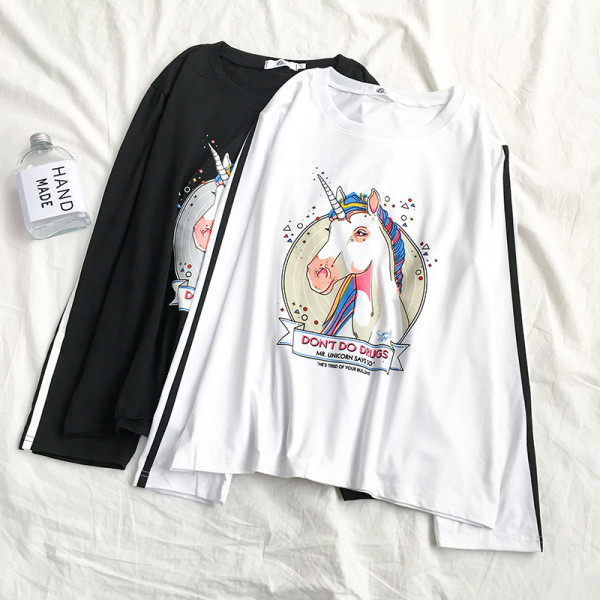 Naiste vabaaja pluus ääristega varrukatel ja ükssarviku aplikatsiooniga