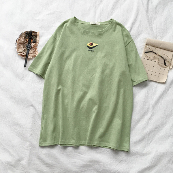 Női széles ujjú pamut póló rövid ujjú avokádó rátéttel