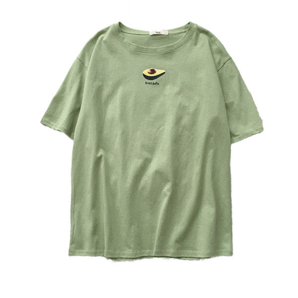 Női széles ujjú pamut póló rövid ujjú avokádó rátéttel