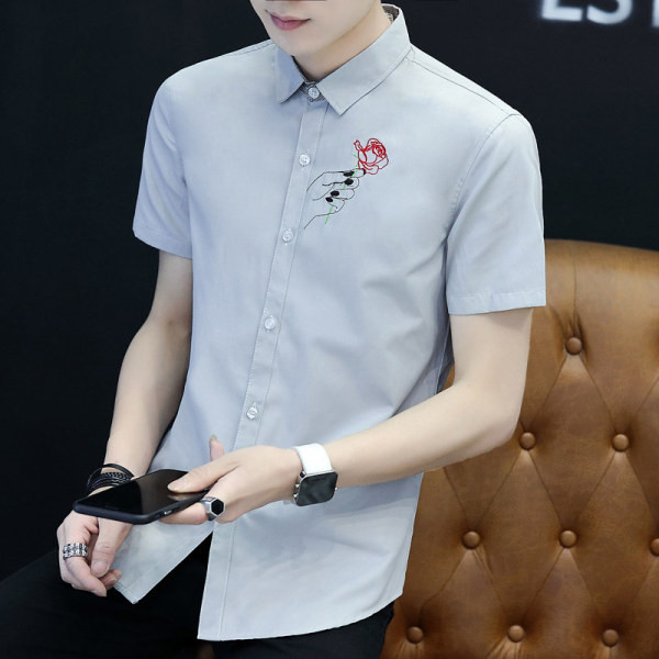 Stiilne tikandiga lühikeste varrukatega meeste särk