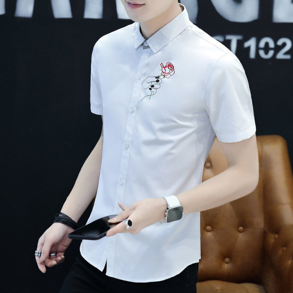 Stiilne tikandiga lühikeste varrukatega meeste särk