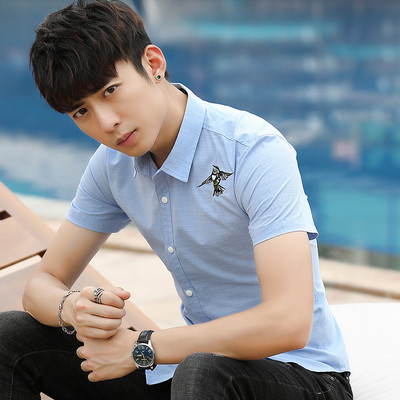 Стилна мъжка риза с класическа яка и бродерия