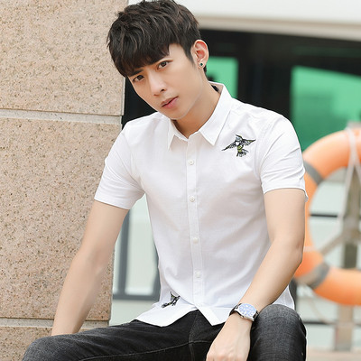 Стилна мъжка риза с класическа яка и бродерия