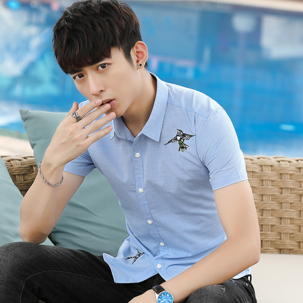 Стилна мъжка риза с класическа яка и бродерия