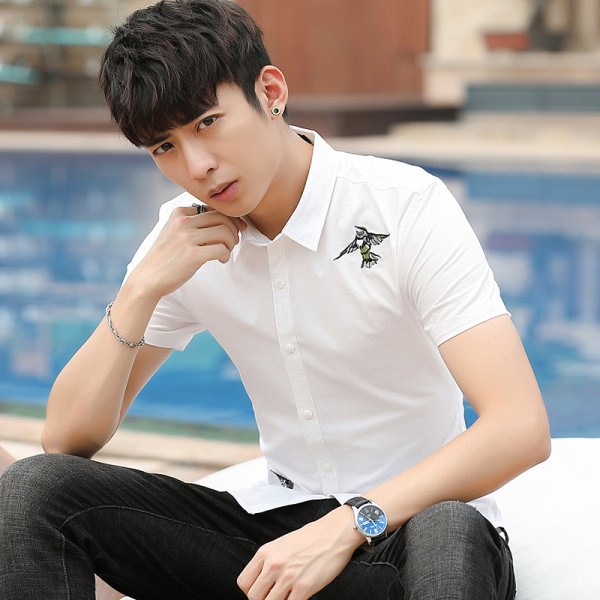 Стилна мъжка риза с класическа яка и бродерия