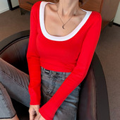 Alkalmi női tavaszi blúz ovális nyakkivágással