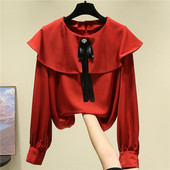 Naiste stiilne ovaalse dekoltee ja pikkade varrukatega särk