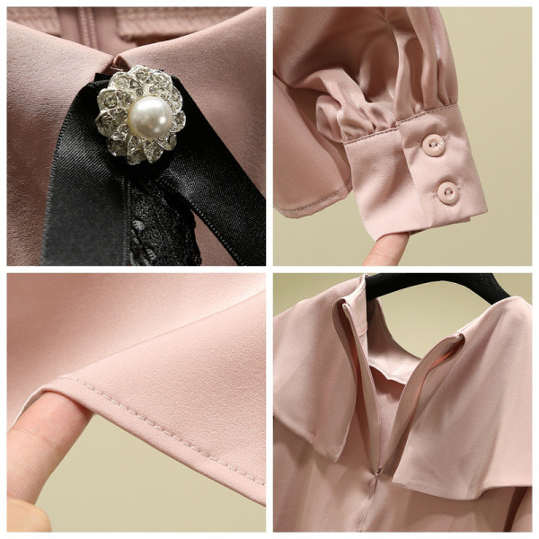 Naiste stiilne ovaalse dekoltee ja pikkade varrukatega särk