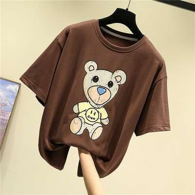 Naiste vabaaja pluus värvilise aplikatsiooni ja lühikeste varrukatega