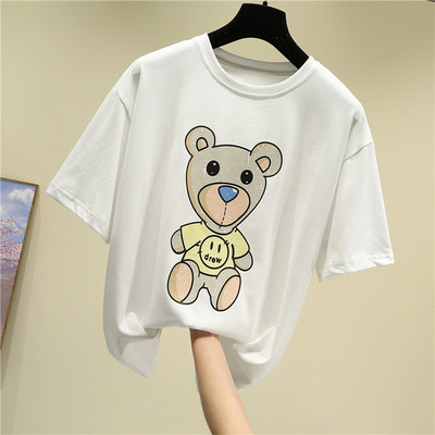 Naiste vabaaja pluus värvilise aplikatsiooni ja lühikeste varrukatega