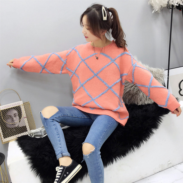 Női alkalmi pulóver ovális nyakkivágással