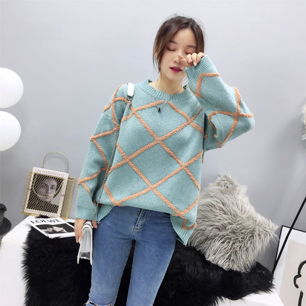 Női alkalmi pulóver ovális nyakkivágással