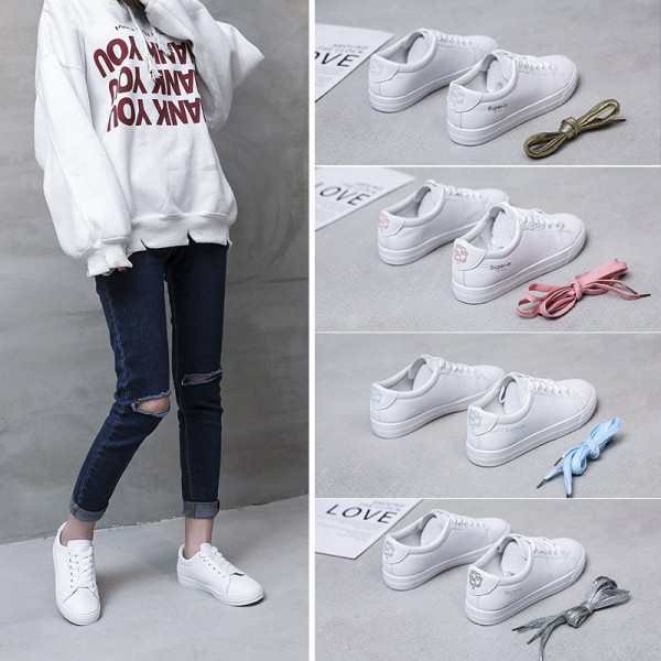 Γυναικεία έκο δερμάτινα αθλητικά παπούτσια με κορδόνια - καλσικό μοντέλο