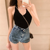 Lühikesed kõrge vöökohaga naiste liibuvad teksad