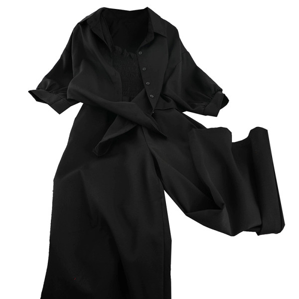 Stiilne naiste komplekt, mis sisaldab 3/4 varrukatega särki ja laia kombinesooni