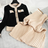 Set de cardigan și fustă plisată cu talie înaltă pentru femei