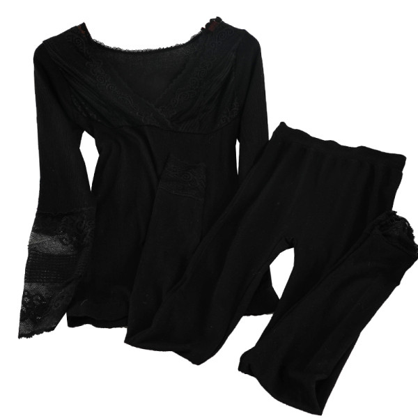Női tavaszi pizsama két részből - blúz és leggings csipkével