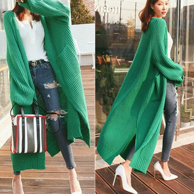 Casual women`s long cardigan with pockets