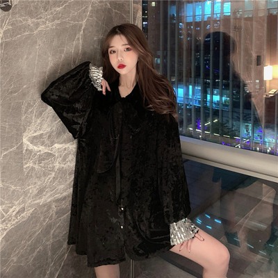 Vintage bársony női ruha gallérral, szalaggal és flitterekkel