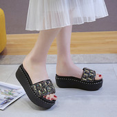 Нов модел ежедневни дамски чехли на платформа с камъни