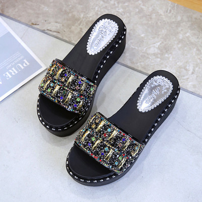 Нов модел ежедневни дамски чехли на платформа с камъни