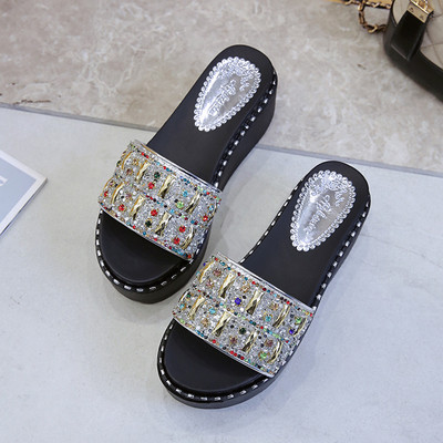 Нов модел ежедневни дамски чехли на платформа с камъни