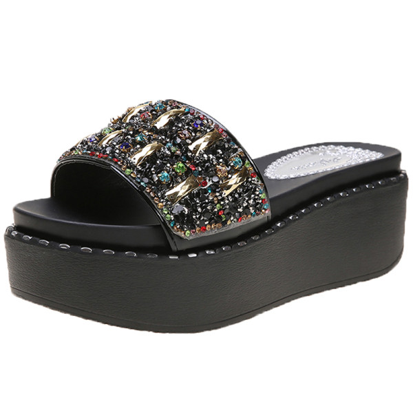 Нов модел ежедневни дамски чехли на платформа с камъни