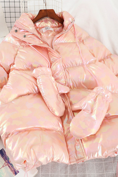 Női alkalmi téli kabát széles modell kesztyűvel