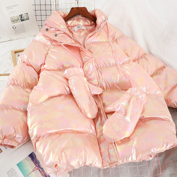 Női alkalmi téli kabát széles modell kesztyűvel