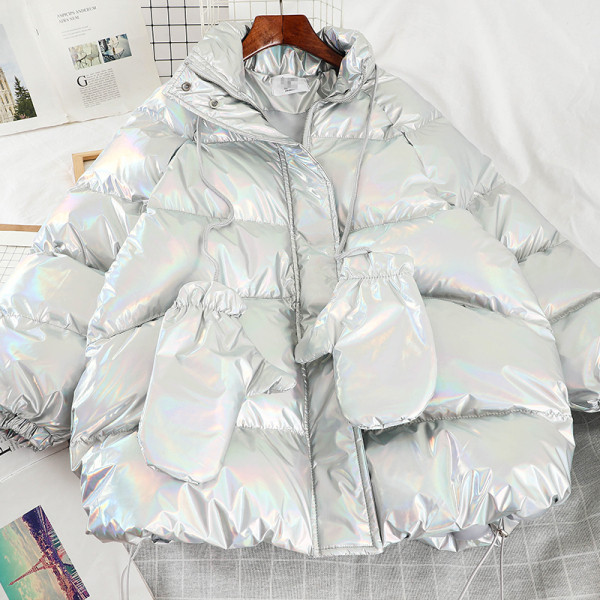 Női alkalmi téli kabát széles modell kesztyűvel