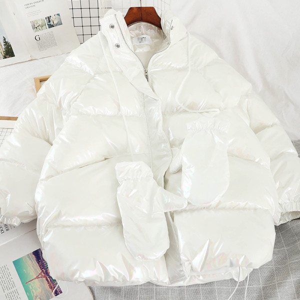 Női alkalmi téli kabát széles modell kesztyűvel