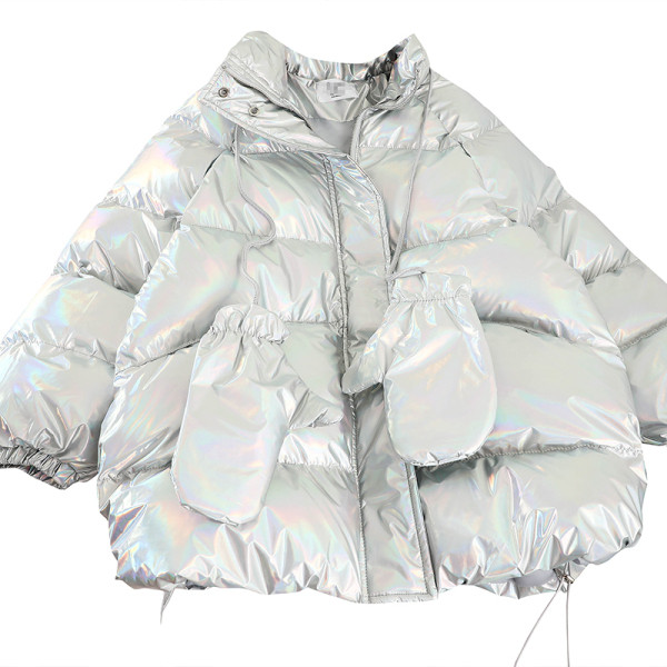 Női alkalmi téli kabát széles modell kesztyűvel