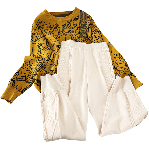 Naiste igapäevane komplekt kaheosalisest värvilisest kampsunist ja pükstest