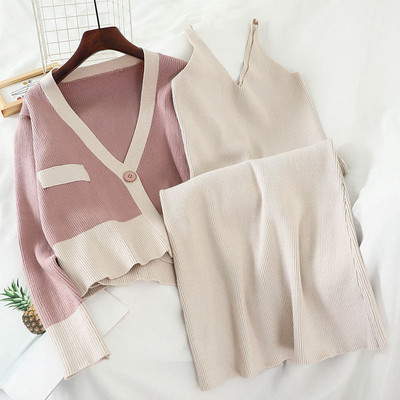 Stiilne kevadine naiste komplekt, mis sisaldab kardiganit ja liibuvat kleiti