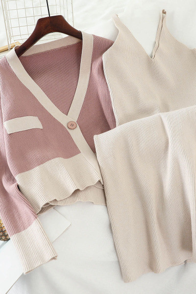 Stiilne kevadine naiste komplekt, mis sisaldab kardiganit ja liibuvat kleiti