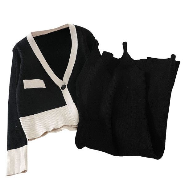 Stiilne kevadine naiste komplekt, mis sisaldab kardiganit ja liibuvat kleiti