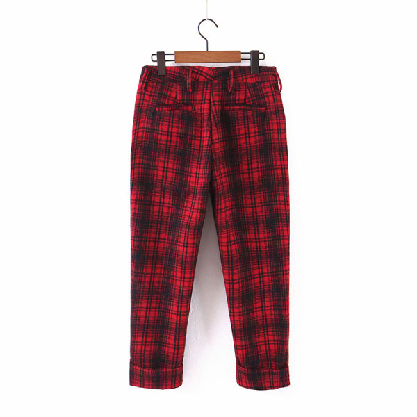 Naiste moodsad ruudulised püksid kõrge vöökoha ja taskutega