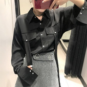 Must naiste särk klassikalise kraega - lai mudel