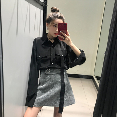 Must naiste särk klassikalise kraega - lai mudel