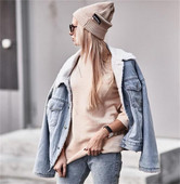 Naiste pehme plüüsvoodriga teksajakk