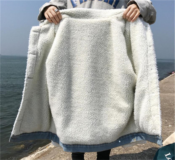 Naiste pehme plüüsvoodriga teksajakk