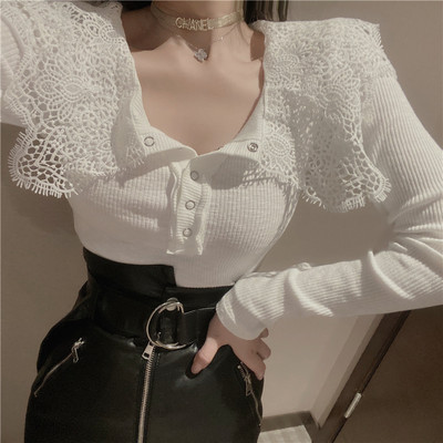 Liibuv naiste pluus pitskrae ja nööpidega