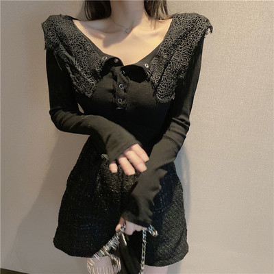 Liibuv naiste pluus pitskrae ja nööpidega