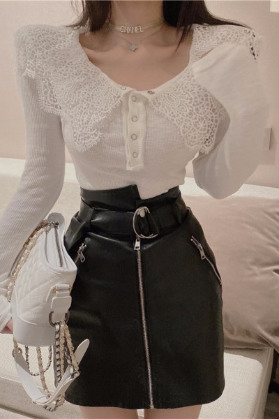 Liibuv naiste pluus pitskrae ja nööpidega