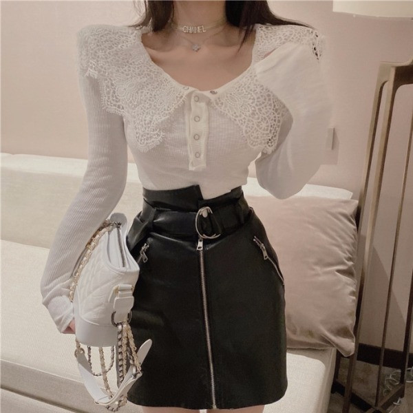 Liibuv naiste pluus pitskrae ja nööpidega