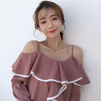 Kevadine naiste allakäinud varrukate ja rihmadega pluus