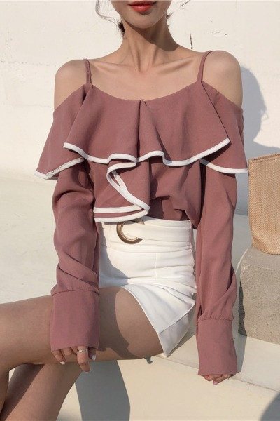 Kevadine naiste allakäinud varrukate ja rihmadega pluus